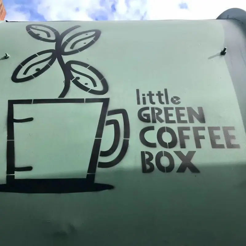 Little green coffee box eco friendly sign design Coffee box eco friendly packaging signage